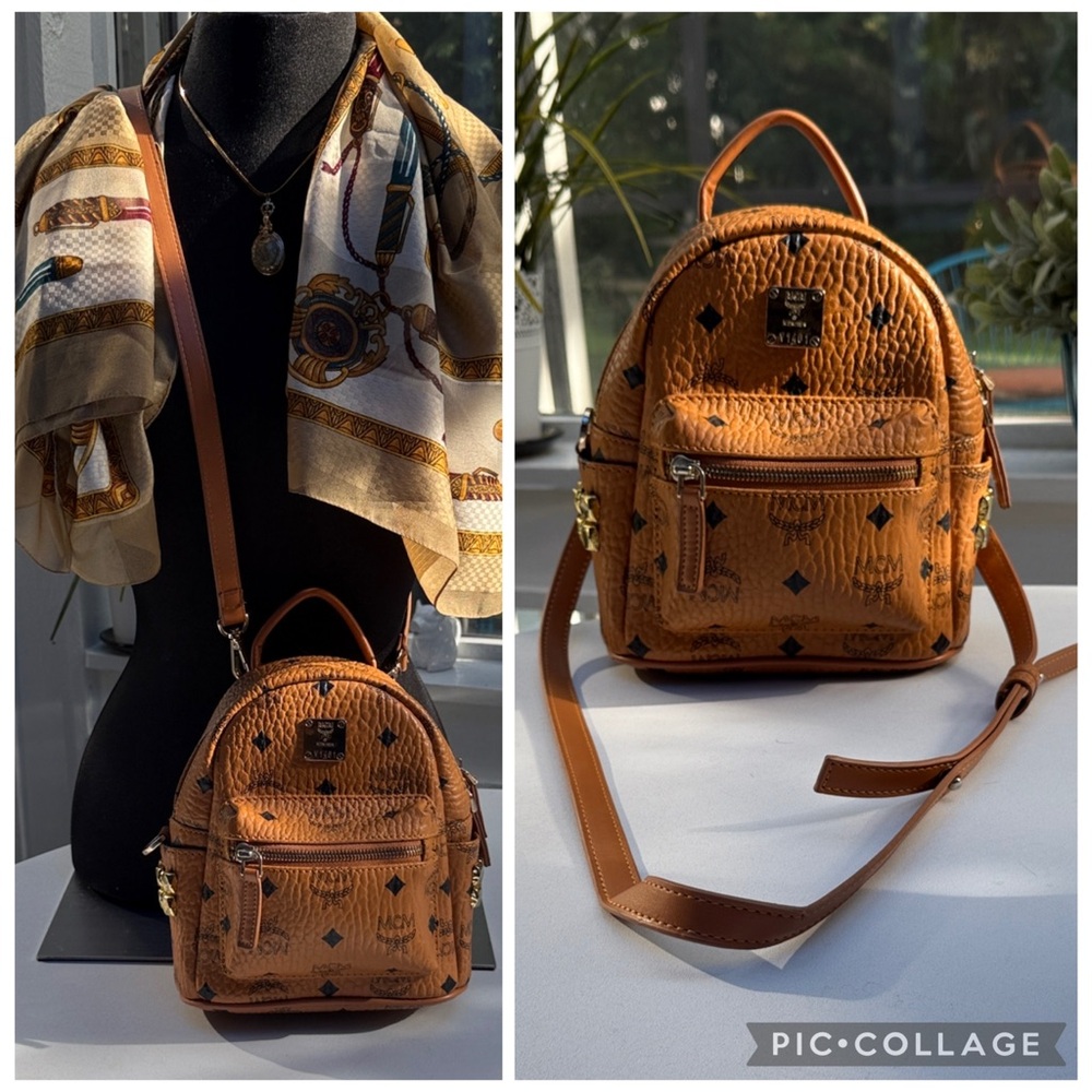 Authentic Mcm Cognac Leather Small Backpack Cross… - image 2